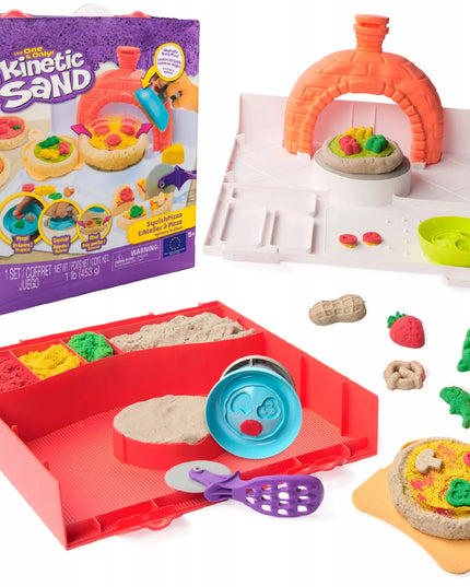 KINETINIS SMĖLIS „SQUISHPIZZA“ – AUGANTI PICA, KŪRYBINIS RINKINYS, 450 G