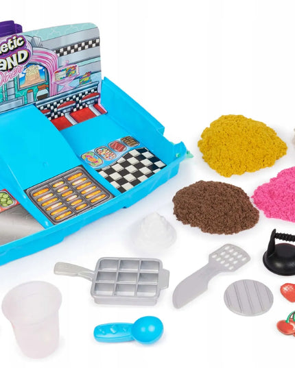 „Kinetic Sand“ kinētinio smėlio grilio restorano rinkinys lagaminėlyje su priedais, 907 g
