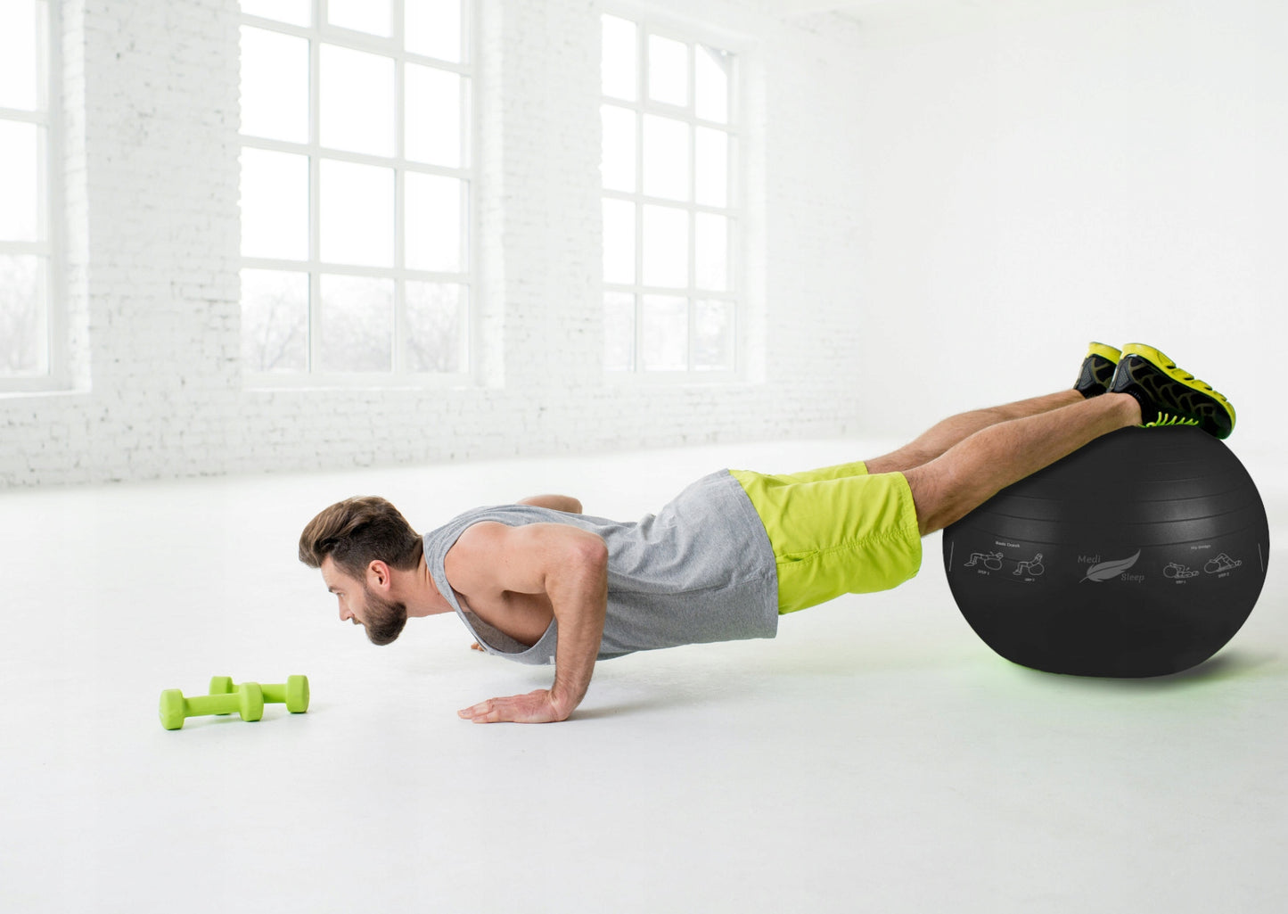 Reabilitacinis gimnastikos kamuolys pratimams, treniruotėms, fitnesui su pompa, 65cm