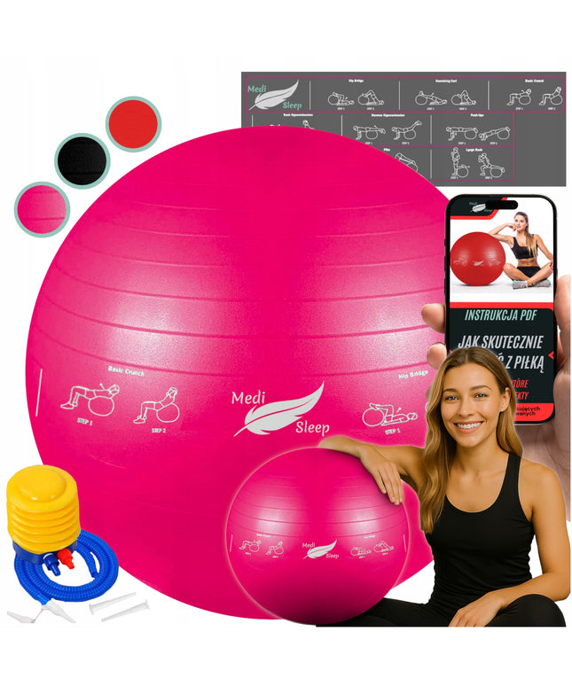 Reabilitacinis gimnastikos kamuolys pratimams, treniruotėms, fitnesui su pompa, 65cm