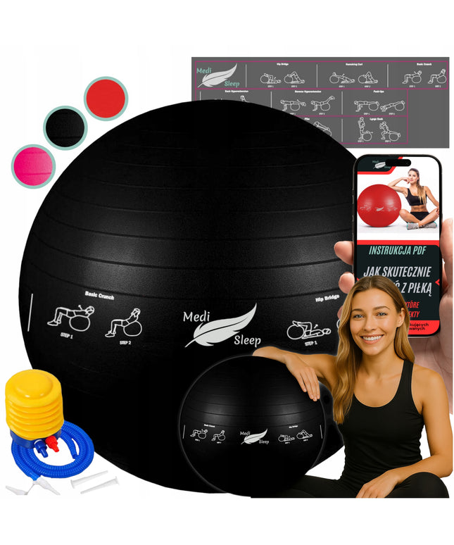 Reabilitacinis gimnastikos kamuolys pratimams, treniruotėms, fitnesui su pompa, 65cm