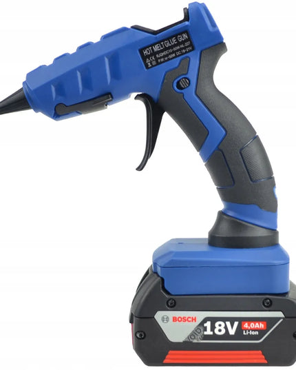 Akumuliatorinis karštų klijų pistoletas suderinamas su Bosch 18V baterijomis + klijai dovanų