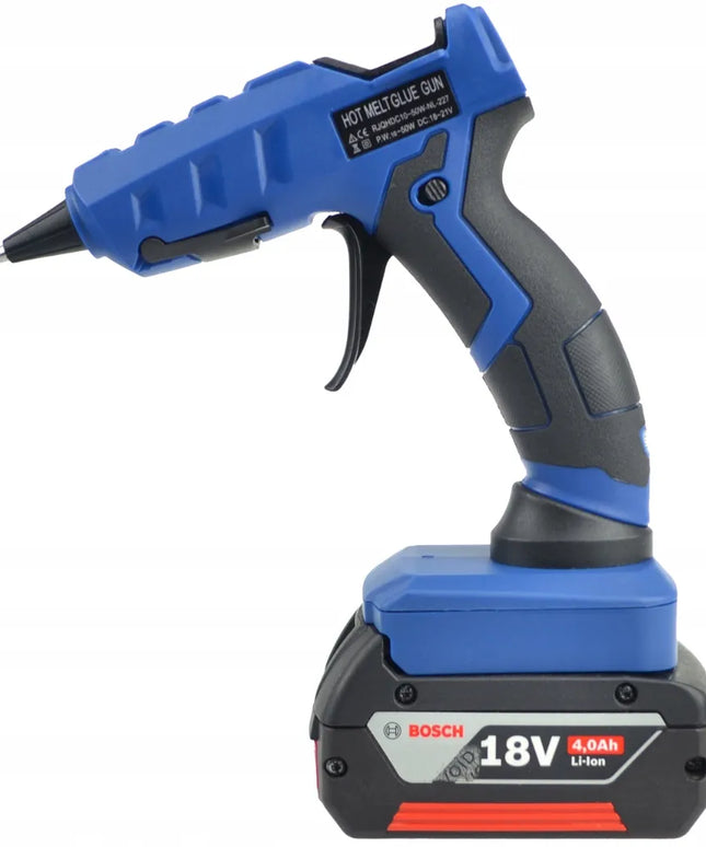 Akumuliatorinis karštų klijų pistoletas suderinamas su Bosch 18V baterijomis + klijai dovanų