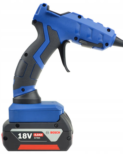 Akumuliatorinis karštų klijų pistoletas suderinamas su Bosch 18V baterijomis + klijai dovanų