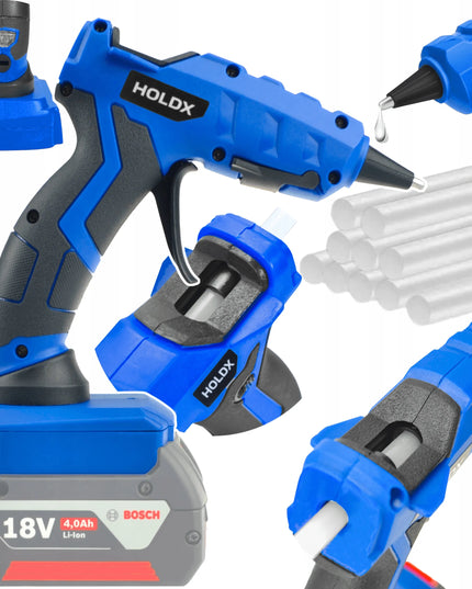 Akumuliatorinis karštų klijų pistoletas suderinamas su Bosch 18V baterijomis + klijai dovanų