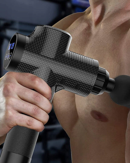 Masažinis pistoletas nugarai ir kūnui, masažuoklis MASSAGE GUN PRO rinkinys su 10 antgalių