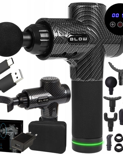 Masažinis pistoletas nugarai ir kūnui, masažuoklis MASSAGE GUN PRO rinkinys su 10 antgalių