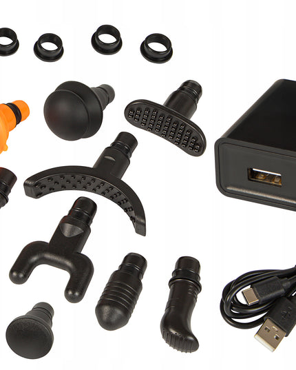 Masažinis pistoletas nugarai, kūnui, pėdoms. Masuoklis. MASSAGE GUN PRO su 10 antgalių