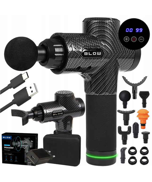 Masažinis pistoletas nugarai, kūnui, pėdoms. Masuoklis. MASSAGE GUN PRO su 10 antgalių