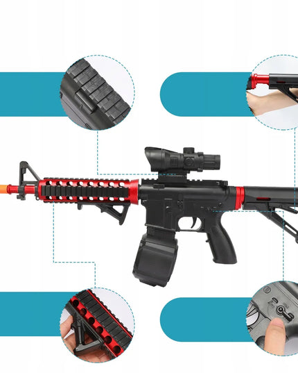Automatinis žaislinis M4A1 šautuvas su geliniais rutuliukais, didelis XL rinkinys, 20 000 rutuliukų