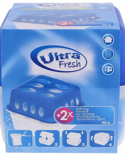 ULTRA FRESH drėgmės sugėriklis su dviem 400 g papildymais patalpoms ir automobiliams