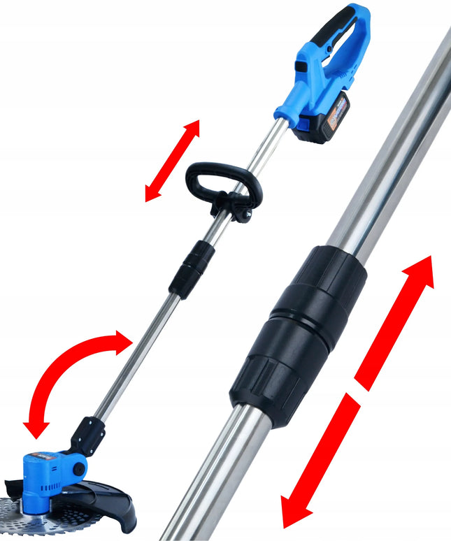 Akumuliatorinė žoliapjovė Black 21V, 2x4Ah akumuliatoriai, diskas, peilis, galvutė, rinkinys