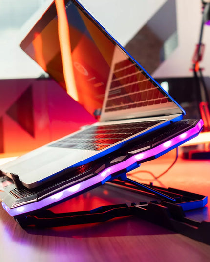 Reguliuojamas aušinimo stovas 9-17'' LED RGB 2x USB nešiojamajam kompiuteriui