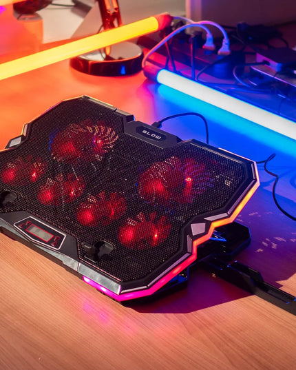 Reguliuojamas aušinimo stovas 9-17'' LED RGB 2x USB nešiojamajam kompiuteriui
