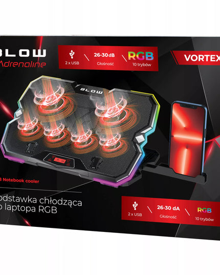 Reguliuojamas aušinimo stovas 9-17'' LED RGB 2x USB nešiojamajam kompiuteriui