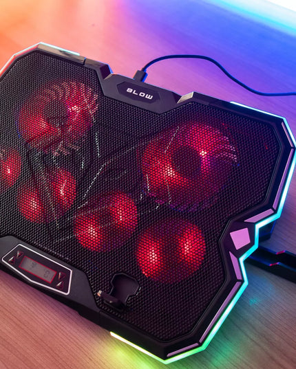 Reguliuojamas aušinimo stovas 9-17'' LED RGB 2x USB nešiojamajam kompiuteriui