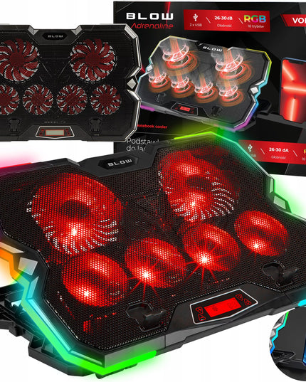 Reguliuojamas aušinimo stovas 9-17'' LED RGB 2x USB nešiojamajam kompiuteriui
