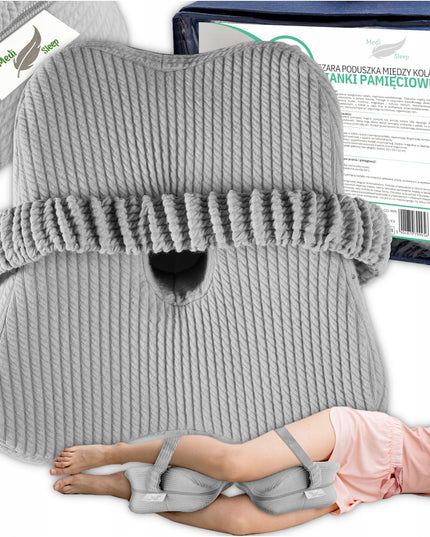 Ortopedinė miego pagalvė memory, pleištas po kojomis tarp kelių, pilka