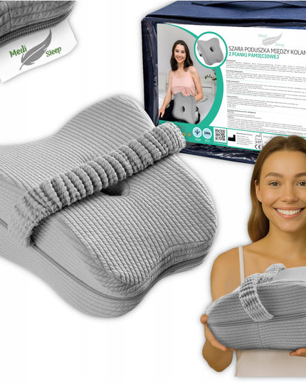 Ortopedinė miego pagalvė memory, pleištas po kojomis tarp kelių, pilka