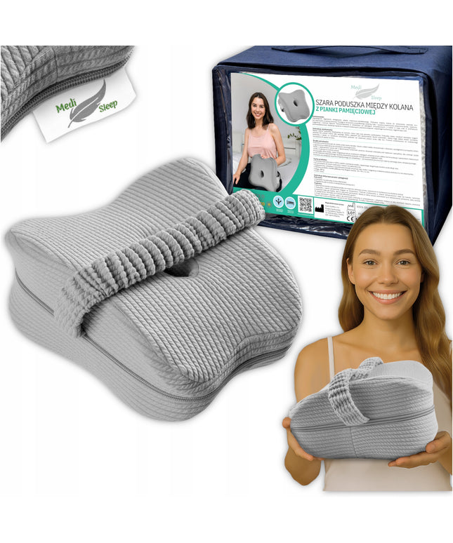 Ortopedinė miego pagalvė memory, pleištas po kojomis tarp kelių, pilka