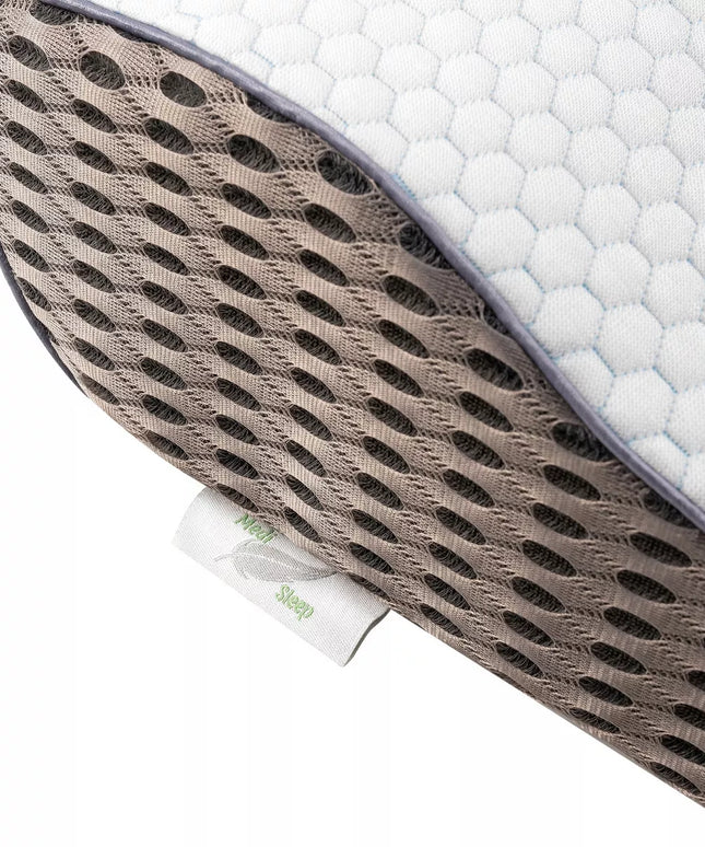 Ortopedinė pagalvė šoniniam ir pilvo miegui, profiliuota iš memory putų.