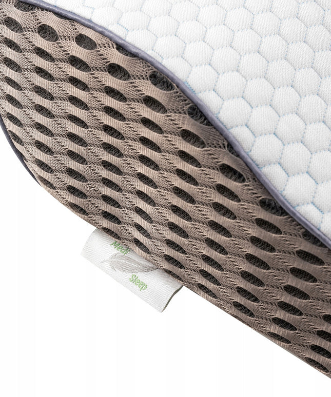 Ortopedinė pagalvė šoniniam ir pilvo miegui, profiliuota iš memory putų.