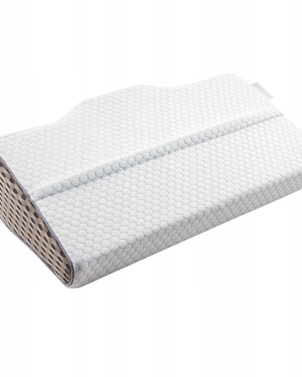 Ortopedinė pagalvė šoniniam ir pilvo miegui, profiliuota iš memory putų.