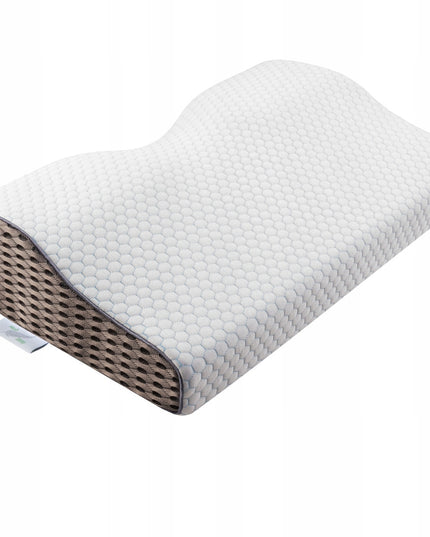 Ortopedinė pagalvė šoniniam ir pilvo miegui, profiliuota iš memory putų.