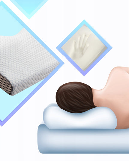 Ortopedinė pagalvė šoniniam ir pilvo miegui, profiliuota iš memory putų.