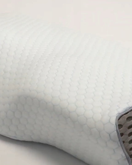 Ortopedinė pagalvė šoniniam ir pilvo miegui, profiliuota iš memory putų.