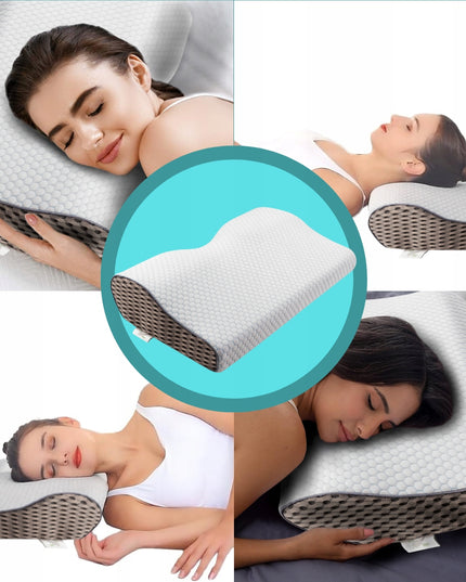 Ortopedinė pagalvė šoniniam ir pilvo miegui, profiliuota iš memory putų.