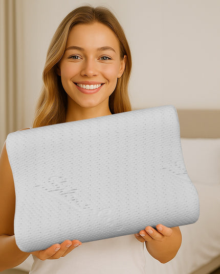 Ortopedinė pagalvė šoniniam miegui, profiliuota, reikliems, su memory putomis