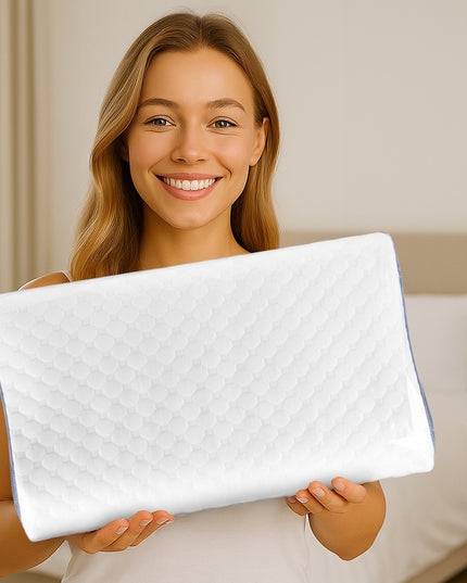 Ortopedinė pagalvė šoniniam miegui, profiliuota, termoplastinė, žema.