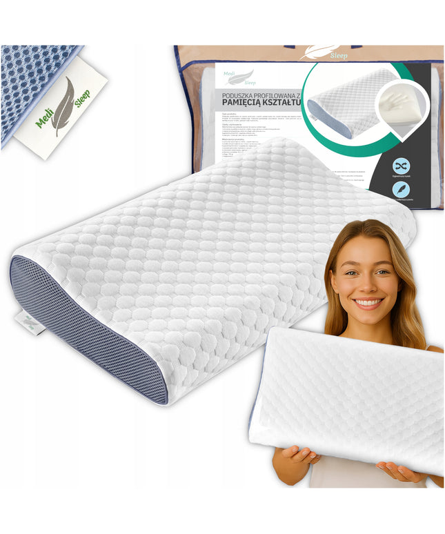 Ortopedinė pagalvė šoniniam miegui, profiliuota, termoplastinė, žema.