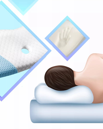 DIDELĖ ORTOPEDINĖ PAGALVĖ MIEGOJIMUI ANT ŠONO SU ATMINTIES PUTOMIS IR PROFILIAVIMU