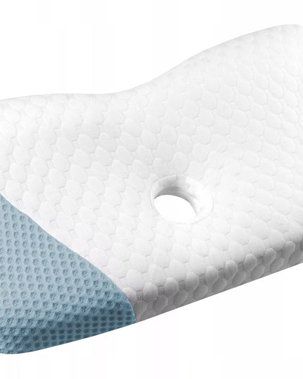 DIDELĖ ORTOPEDINĖ PAGALVĖ MIEGOJIMUI ANT ŠONO SU ATMINTIES PUTOMIS IR PROFILIAVIMU