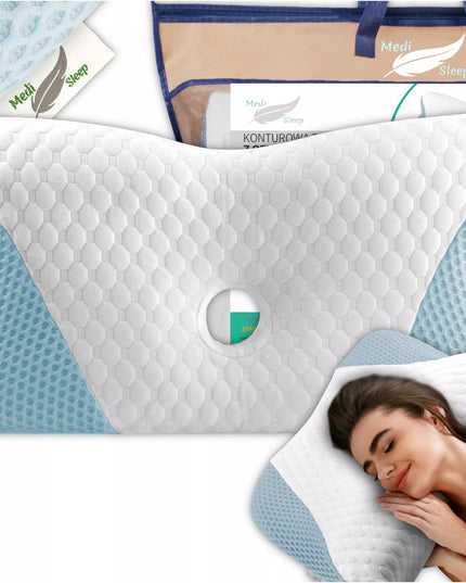 DIDELĖ ORTOPEDINĖ PAGALVĖ MIEGOJIMUI ANT ŠONO SU ATMINTIES PUTOMIS IR PROFILIAVIMU