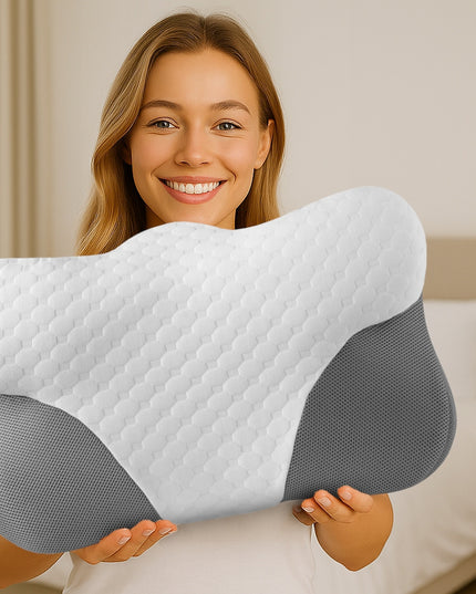 ORTOPEDINĖ PAGALVĖ SU ĮDUBIMU ŠONINIAM MIEGUI, PROFILIUOTA, DIDELĖ MEMO