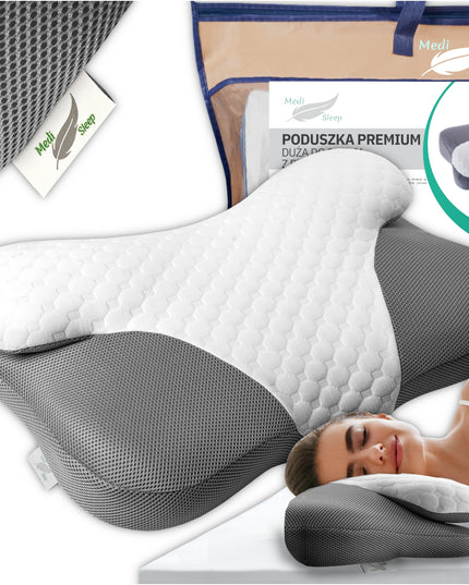 ORTOPEDINĖ PAGALVĖ SU ĮDUBIMU ŠONINIAM MIEGUI, PROFILIUOTA, DIDELĖ MEMO