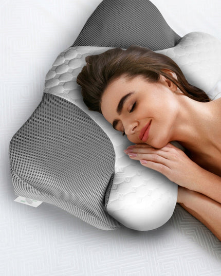 ORTOPEDINĖ PAGALVĖ SU ĮDUBIMU ŠONINIAM MIEGUI, PROFILIUOTA, DIDELĖ MEMO