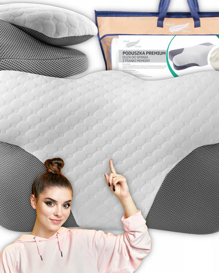 ORTOPEDINĖ PAGALVĖ SU ĮDUBIMU ŠONINIAM MIEGUI, PROFILIUOTA, DIDELĖ MEMO