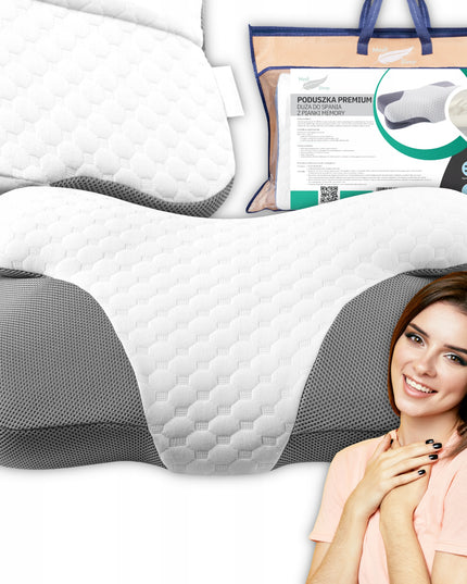 ORTOPEDINĖ PAGALVĖ SU ĮDUBIMU ŠONINIAM MIEGUI, PROFILIUOTA, DIDELĖ MEMO
