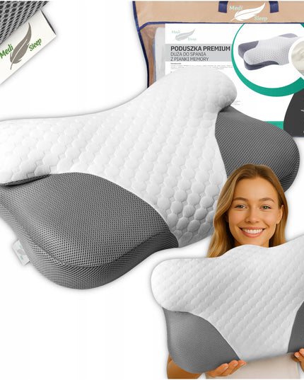 ORTOPEDINĖ PAGALVĖ SU ĮDUBIMU ŠONINIAM MIEGUI, PROFILIUOTA, DIDELĖ MEMO