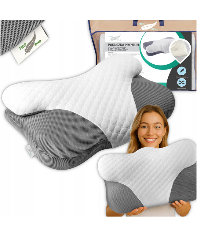 ORTOPEDINĖ PAGALVĖ SU ĮDUBIMU ŠONINIAM MIEGUI, PROFILIUOTA, DIDELĖ MEMO