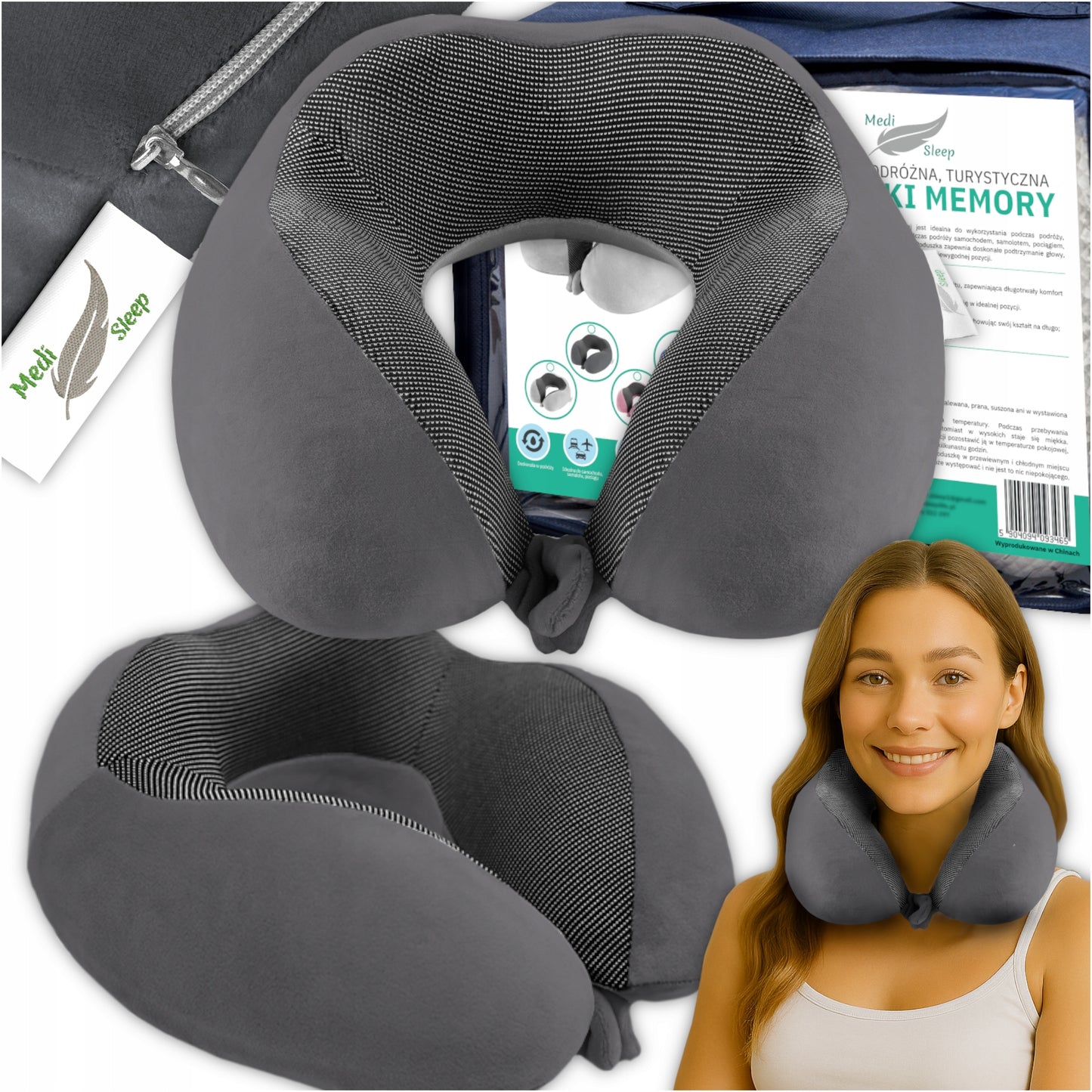 Kelioninė pagalvėlė kaklui, automobilio atrama, memory MEDI