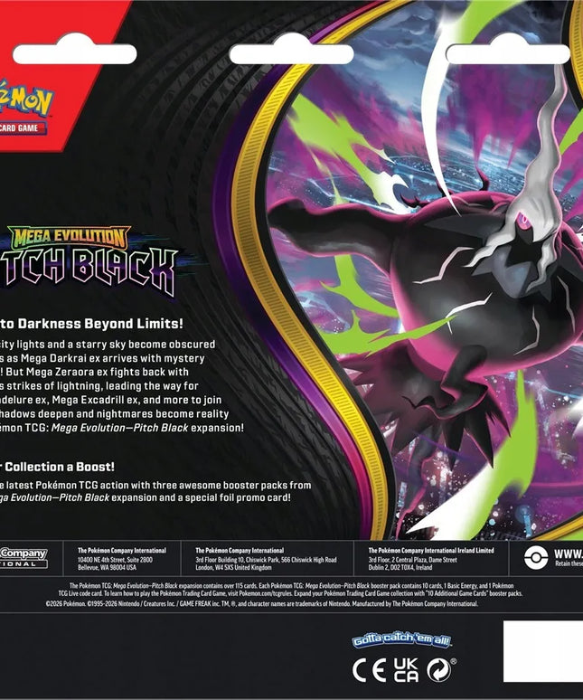 POKÉMON TCG: MEGA EVOLUTION – PITCH BLACK – 3 PAKUOČIŲ „BLISTER BUNDLE“ RINKINYS
