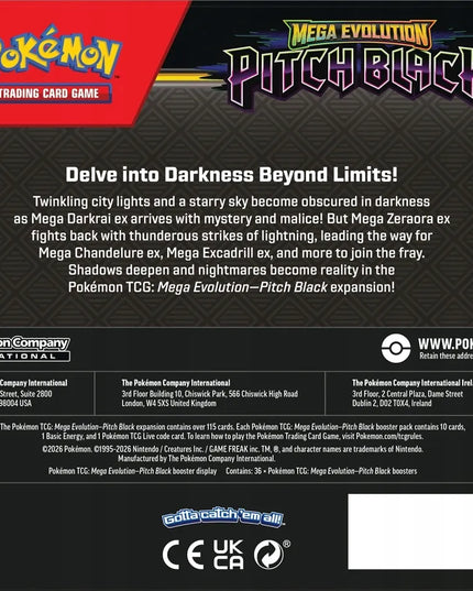 POKÉMON TCG: MEGA EVOLUTION – PITCH BLACK – papildymo paketų dėžė