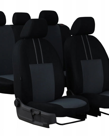 Automobilinių sėdynių užvalkalų komplektas POK-TER EKONOMIC PT-402, juodas su pilkais apvadais