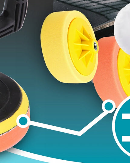 Galingas automobilinis poliruoklis/šlifuoklis su reguliuojamais apsukais ir kempinių rinkiniu, 2900W