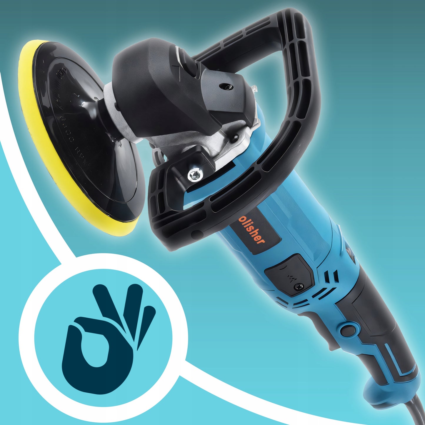 Galingas automobilinis poliruoklis/šlifuoklis su reguliuojamais apsukais ir kempinių rinkiniu, 2900W